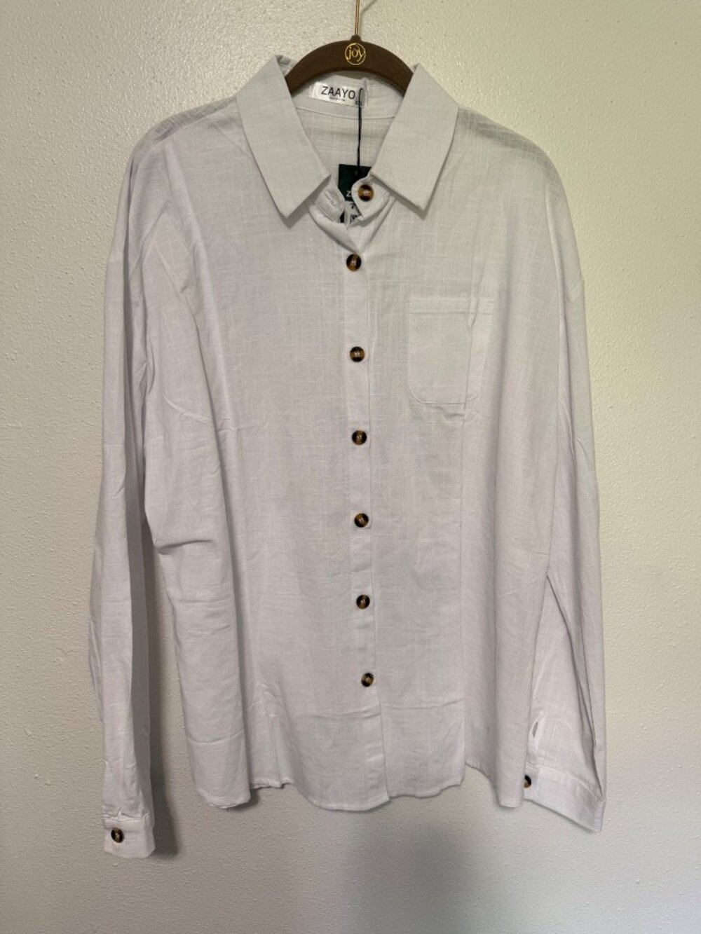 Zaayo Button Up Shirt White Cotton NWT L/S Linen Like Womans XXL